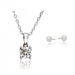 Kelvin Gems Premium Solitaire Necklace with Lydia Shell Pearl Earrings Gift Set