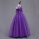 Elegant Lace Flower Bridesmaid Princess Prom Wedding Christening Dress Purple