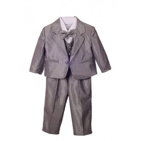 Luxury 5Pcs Little Boy Coat Vest Set with Bow Tie - Grey 1-4y