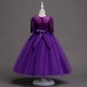 Classic Quarter Sleeve Lace Long Evening Flowery Girl Dress Purple