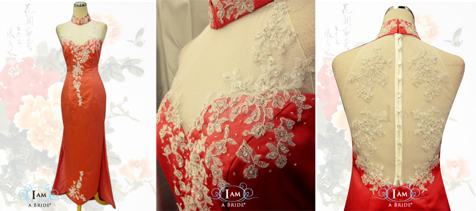 Custom Make Cheongsam with Silver-ish Patch Laces and Embellishments
