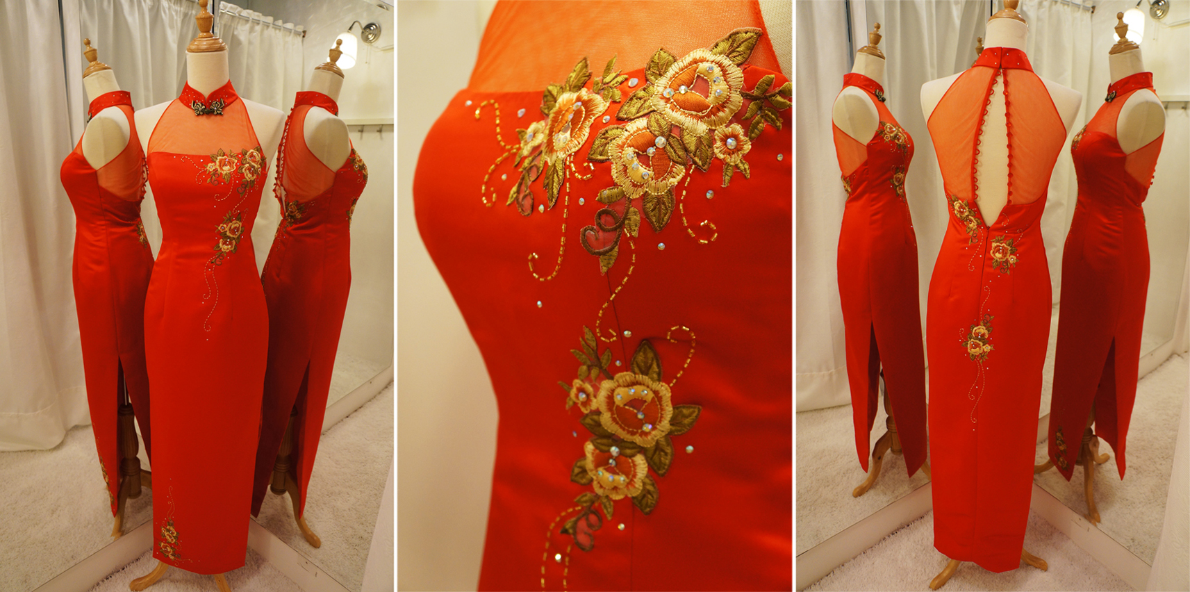 Custom Make Full Lenght Cheongsam with Embroidery Laces
