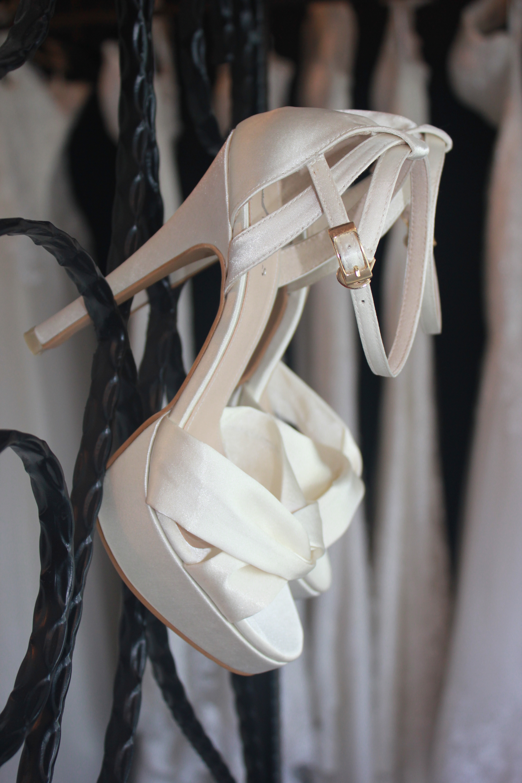 5 Inches Off-White Satin Ankle Strap Sandals