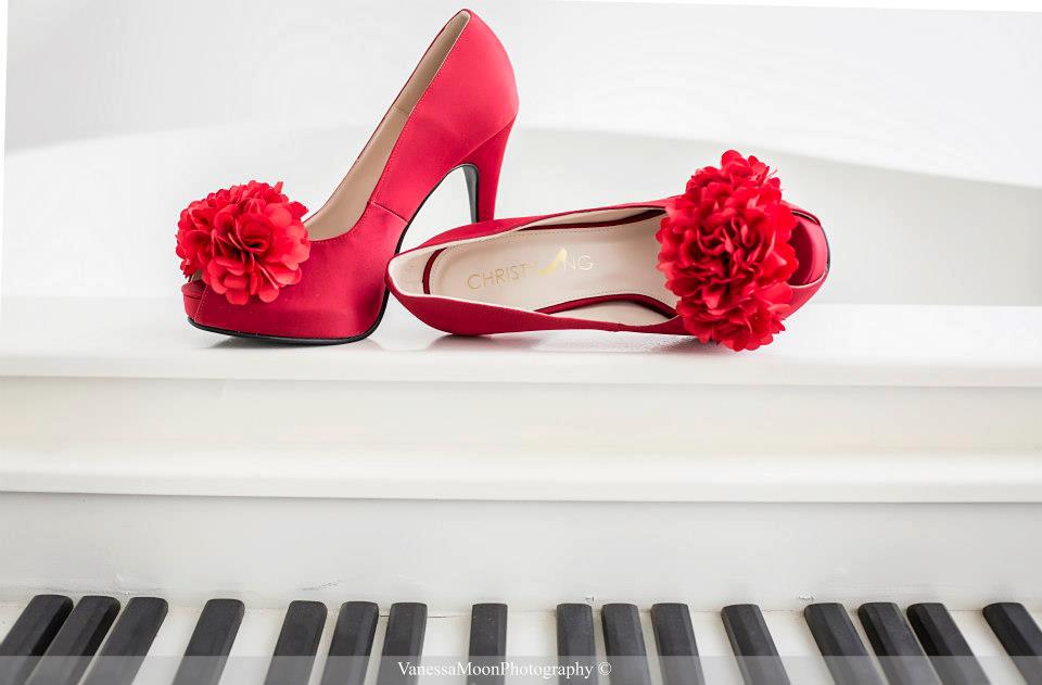 Red floral shoes