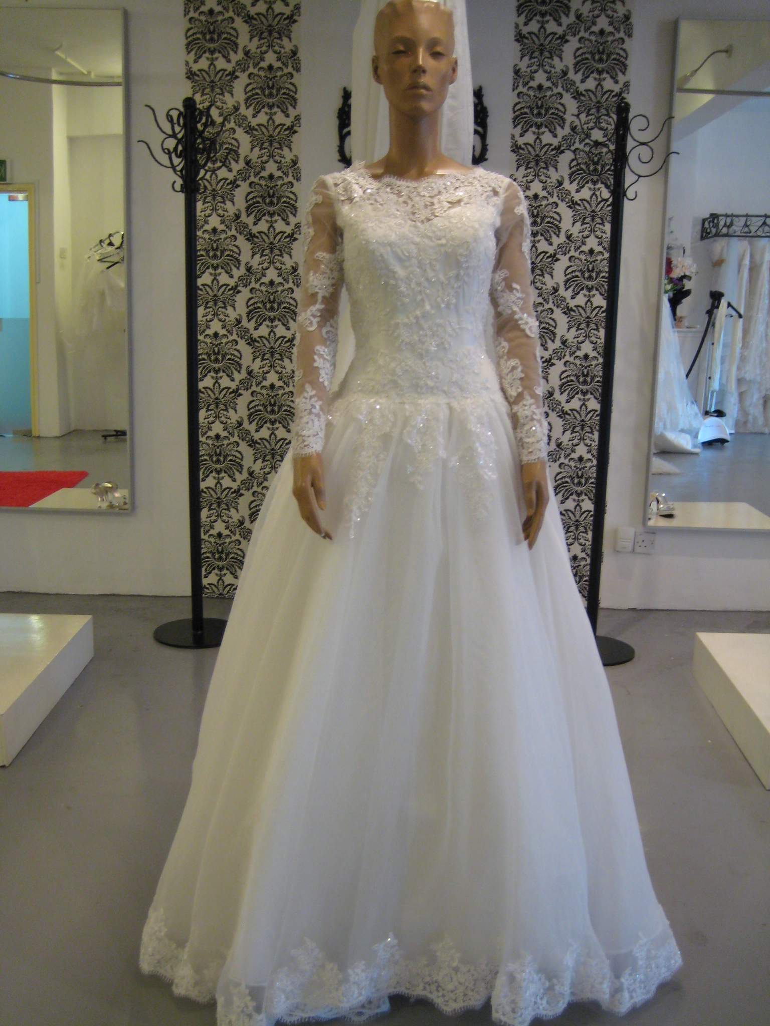 Boat Neck Long Sleeve Organza Princess Gown