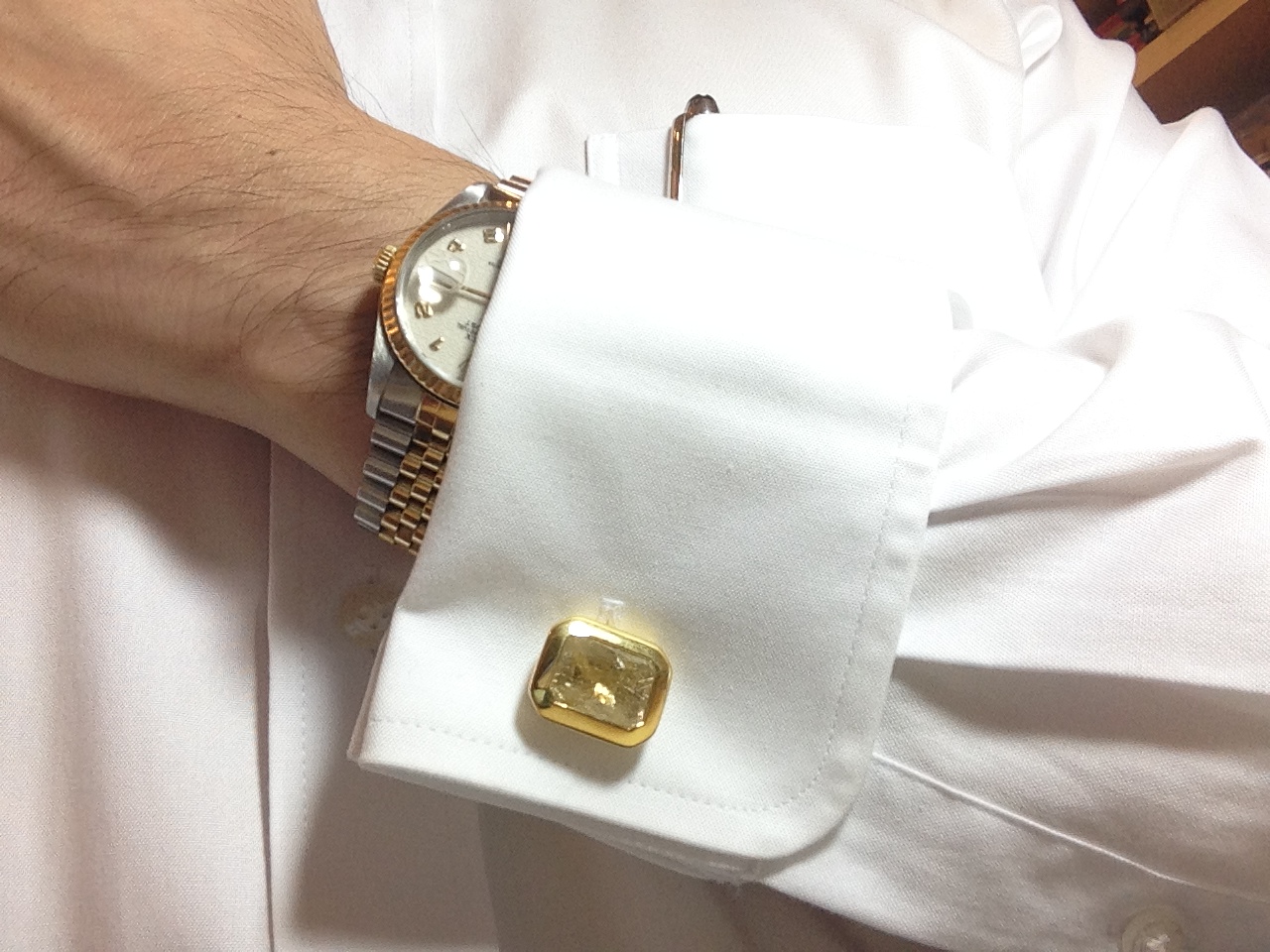 Elite & Luck Golden Rutile Quartz Sterling Silver Wedding Cufflinks for Groom, 18K Yellow Gold plated, Classic Model