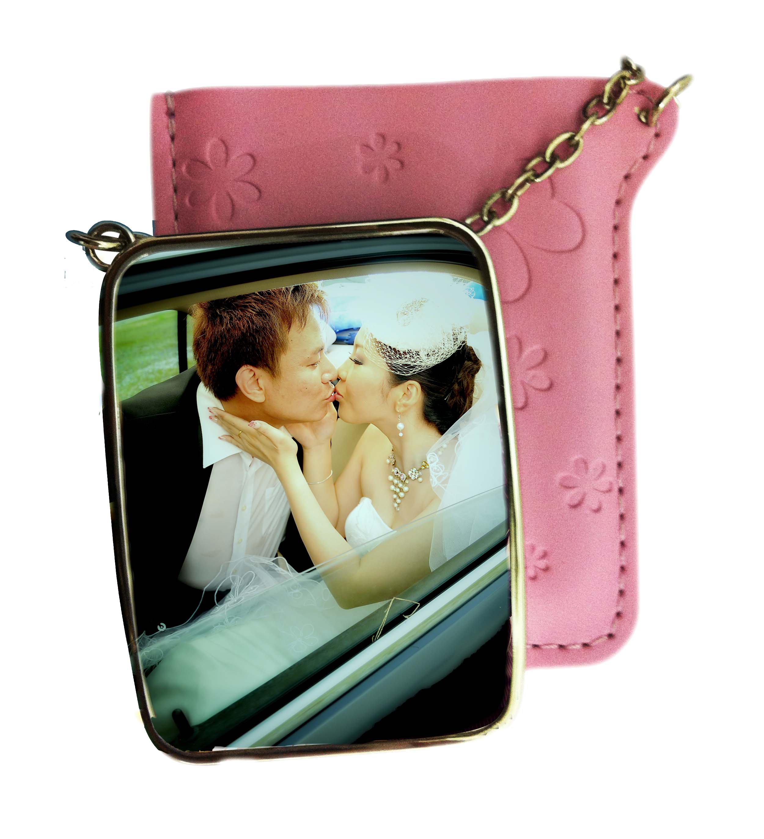 Cosmetic Mirror Pouch With Wedding Photos