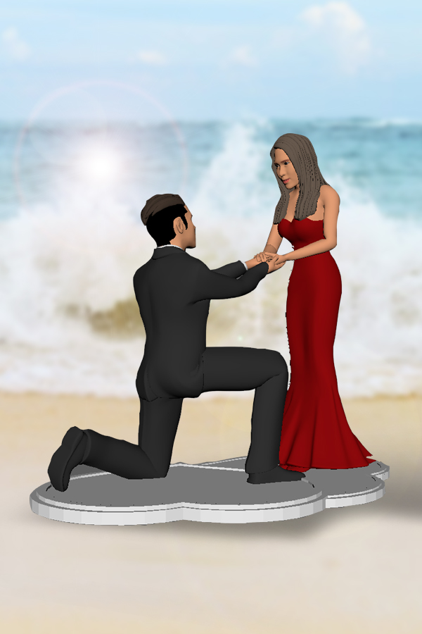Propose pose. Red sweetheart gown.
